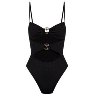 Moschino logo-plaque cutout swimsuit - Black